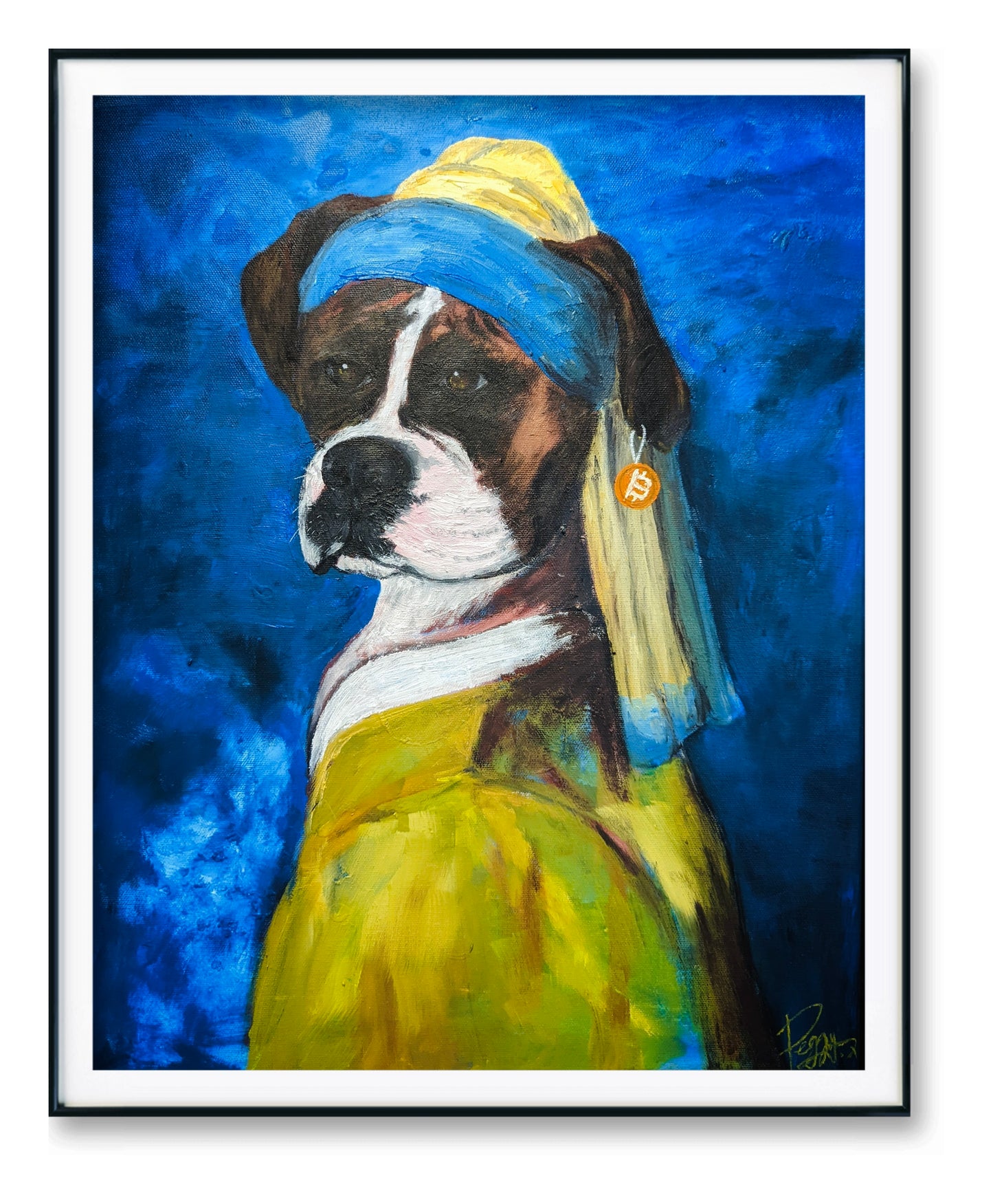 Floki Wearing Bitcoin Earring Fine Art Print