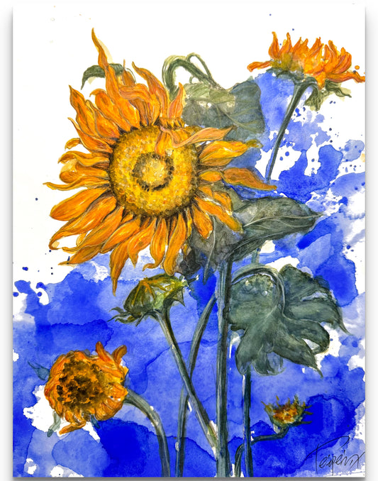 Drifting Sunflower – Original Watercolor on Paper