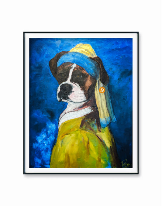 Floki Wearing Bitcoin Earring Fine Art Print